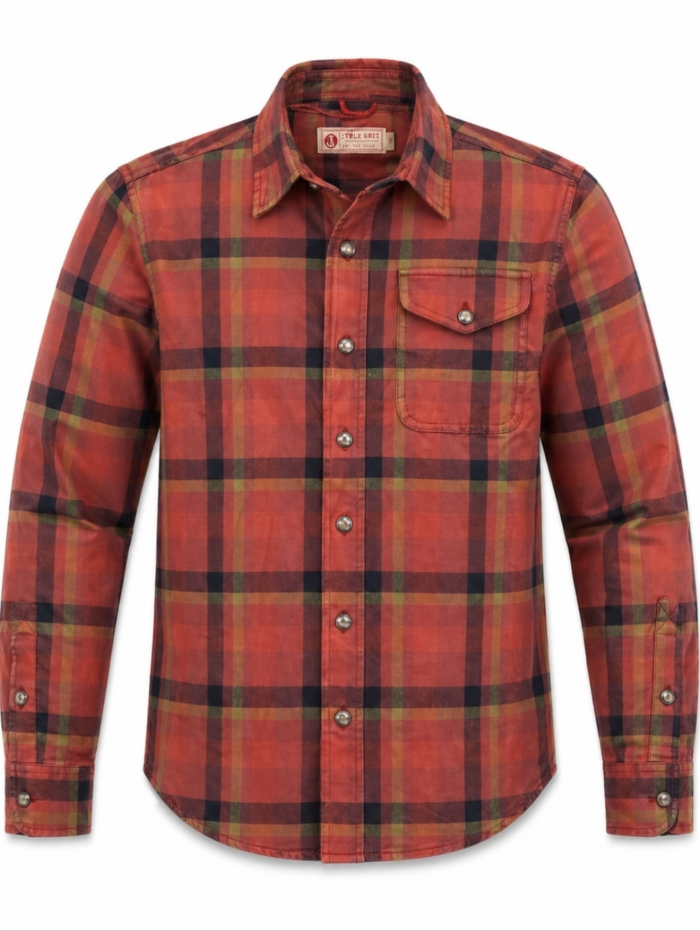 Iron & Resin Men's Rust Red Plaid Button-Down Shirt‎ Size Large